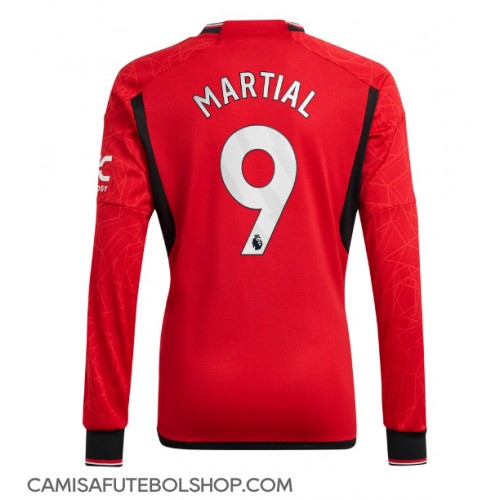 Camisa de time de futebol Manchester United Anthony Martial #9 Replicas 1º Equipamento 2023-24 Manga Comprida